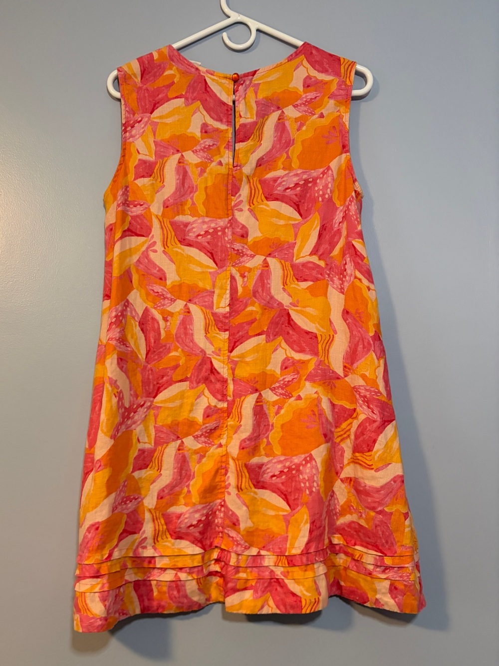 Cynthia Rowley Pink & Orange Abstract Print Midi Dress Linen